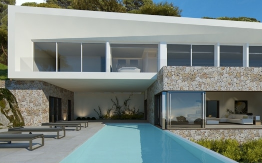 Sea view villa as new construction project in Sol de Mallorca with pool and garden in quiet location