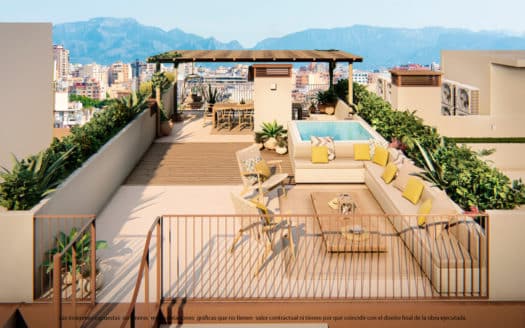 Modern new construction penthouse with many extras, pool and sea view in Santa Catalina quarter of Palma