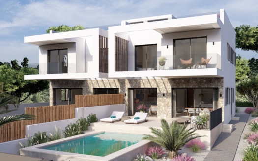Exclusiva casa adosada nueva con piscina propia, jardín y vistas al mar en una ubicación de ensueño en Bahía Blava
